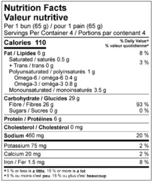 Gluten Free Hot Dog Buns (CAN) -Nutrition Facts